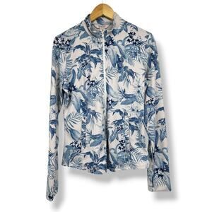 Tommy Bahama Tabu Jungle White Blue Long Sleeve Golf Polo Jacket Large